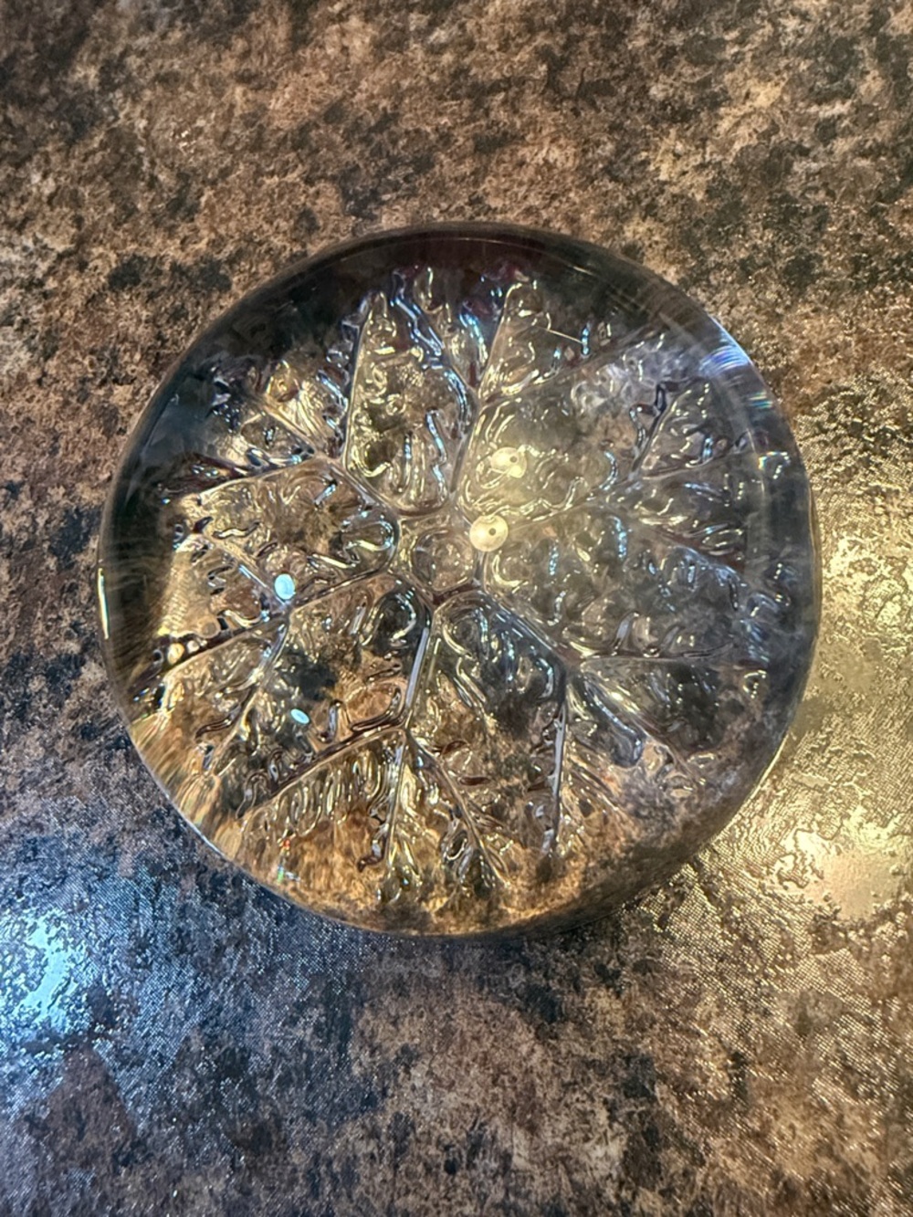 Lead crystal snowflake paperweight